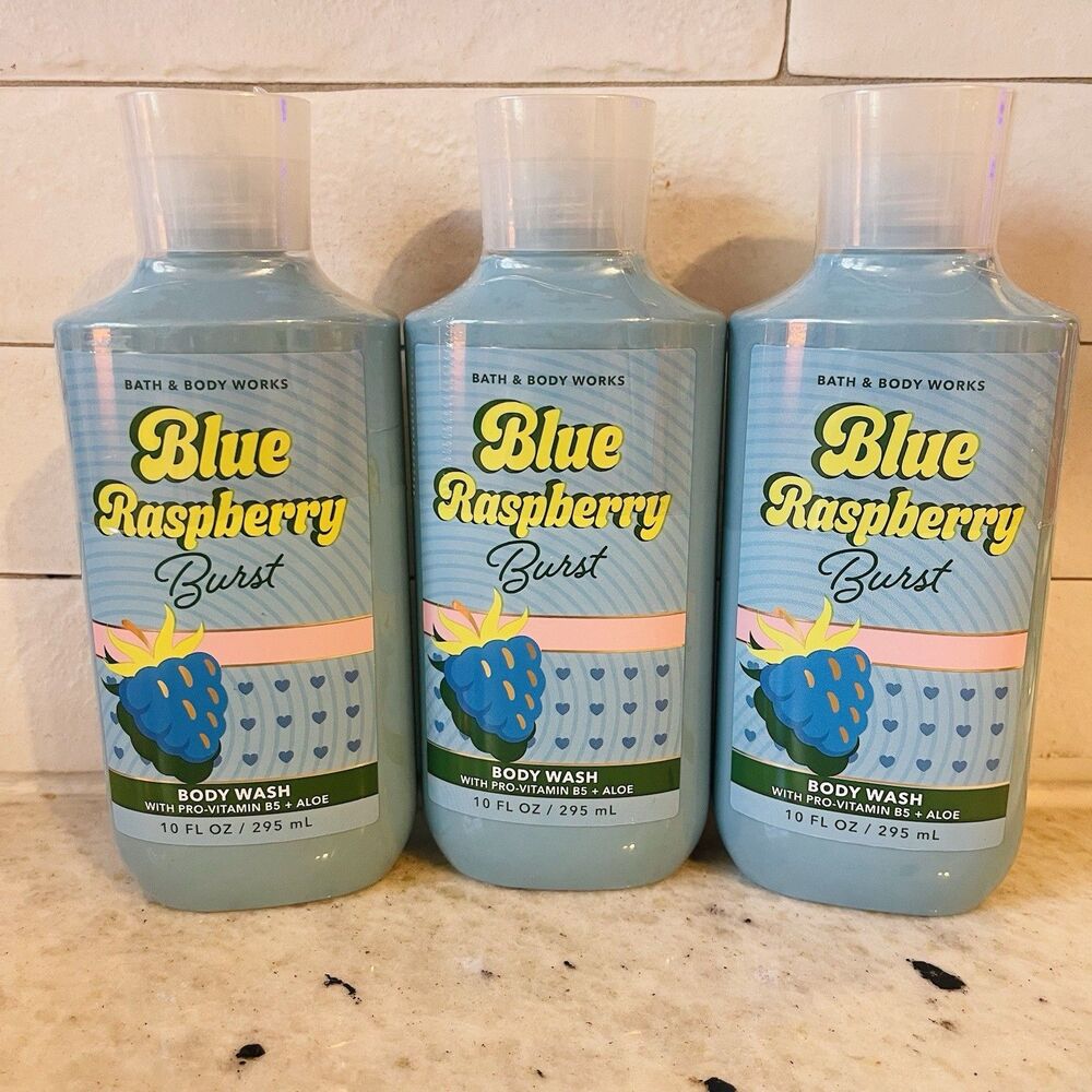 3 Bath & Body Works BLUE RASPBERRY BURST Body Wash Shower Gel 10 oz
